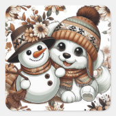 複雑なフローラ冬のワンダーランド:かわいい犬 スクエアシール (正面)