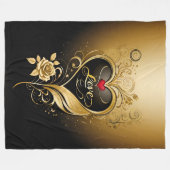 複雑なフローラ旋回を伴う豪華な黄金のハート フリースブランケット (正面(横))