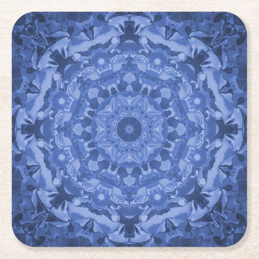 複雑なブルー王室の万華鏡のように千変万化するパターン スクエアペーパーコースター (正面)