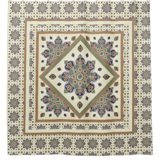 複雑なメダリオンデザイン付きシャワーカーテン シャワーカーテン (正面)