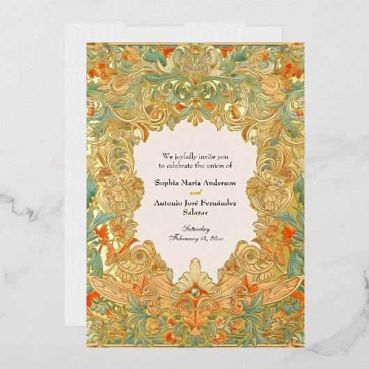 複雑なモチーフとフィリグリーの魅力溢れる 箔招待状 (封筒)