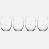 複雑なラインアートモを搭載したレッドグラフィックデザイン ステムなしワイングラス (正面)