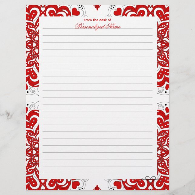 複雑なラブノート – 赤い線が付いた レターヘッド (正面)