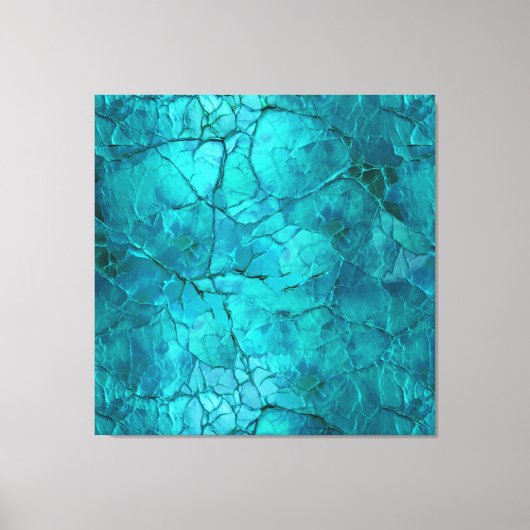 複雑な亀裂、ティール（緑がかった色）とターコイズの線 キャンバスプリント (正面)