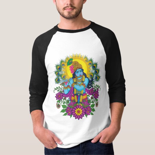 複雑な伝統的なクリシュナ卿のアート Tシャツ (正面)
