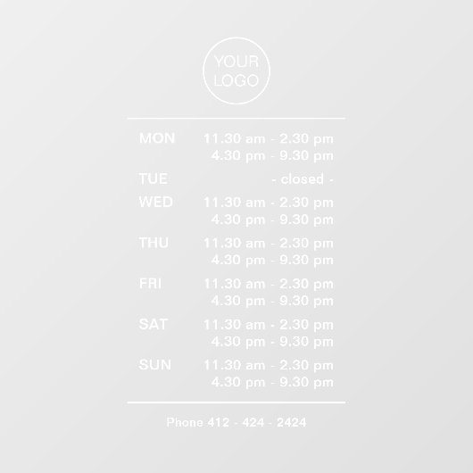 複雑な営業時間の店舗フロントウィンドウデカール ウィンドウサイン (シート)