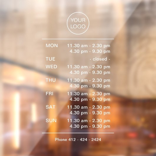 複雑な営業時間の店舗フロントウィンドウデカール ウィンドウサイン