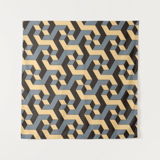 複雑な回転キュビを持つ幾何学的シームレスタイル タペストリー (正面(横))