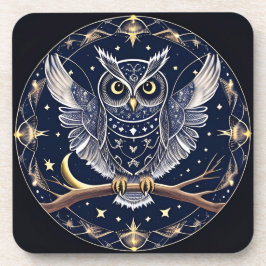 複雑な夜のフクロウのイラスト コースター