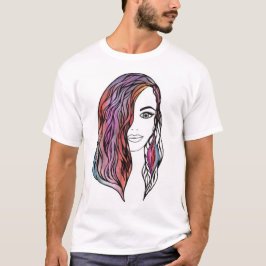 複雑な少女の肖像画 ラインアート - 詳細な女性 Tシャツ