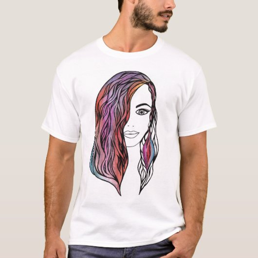 複雑な少女の肖像画 ラインアート - 詳細な女性 Tシャツ (正面)