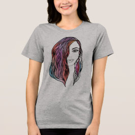 複雑な少女の肖像線画 - 詳細な女性 トライブレンドTシャツ