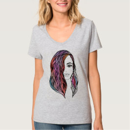 複雑な少女の肖像線画 - 詳細な女性 Tシャツ
