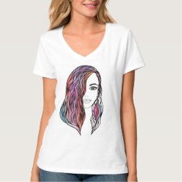 複雑な少女の肖像線画 - 詳細な女性 Tシャツ