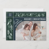 複雑な常緑のガーランドのモダン写真のクリスマス シーズンカード (正面)