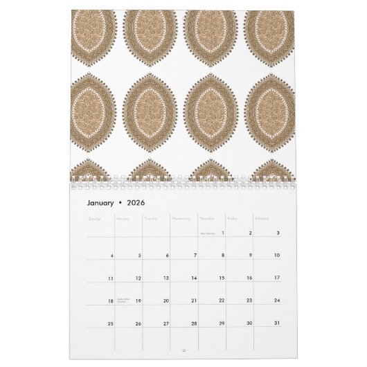 複雑な幾何学的なモティを持つ長方形の敷物 カレンダー (1月 2026)