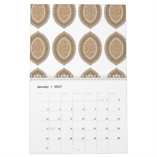 複雑な幾何学的なモティを持つ長方形の敷物 カレンダー (1月 2027)