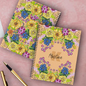 複雑な手描き花名とイニシャル ノートブック