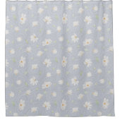 複雑な手絵を描白マグノリアダスティブルー シャワーカーテン (正面)