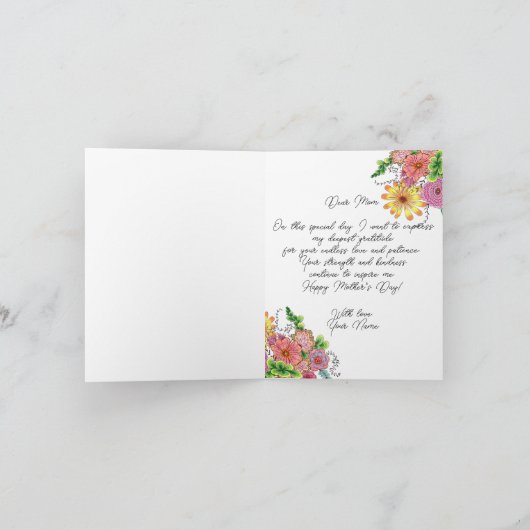 複雑な手鮮やか引き花模様母の日 カード (内部)