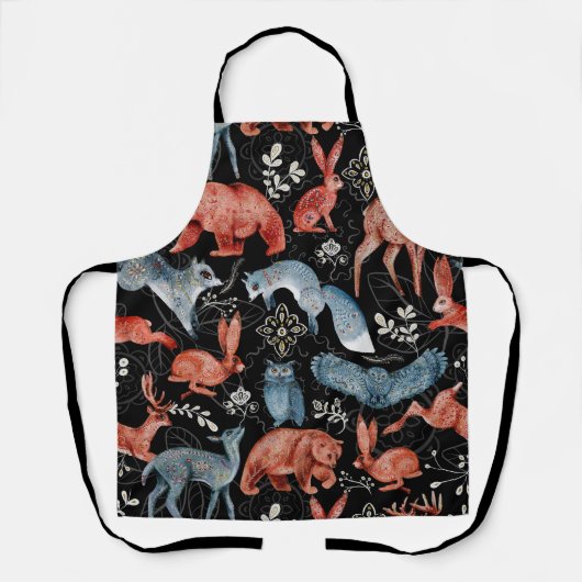 複雑な森の動物模様 エプロン (正面)