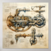 複雑な機械設計図 ポスター (正面)