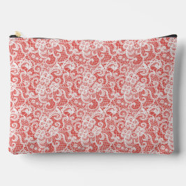 複雑な白いレースの外観の赤 アクセサリーポーチ