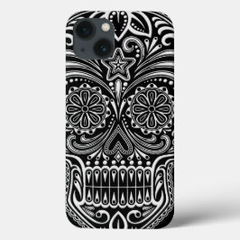 複雑な白と黒の砂糖スカル iPhone 13ケース