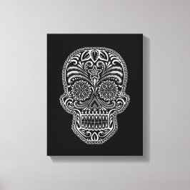複雑な白糖スカルオンブラック キャンバスプリント