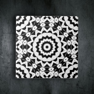 複雑な白黒の幾何学的パターン タイル