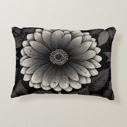 複雑な白黒フローライラストレーション アクセントクッション (裏面)