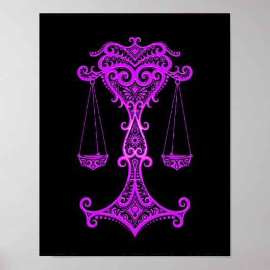 複雑な紫色の天秤座〔占星術の〕十二宮図オンブラック ポスター (正面)