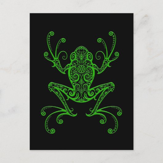 複雑な緑のカエルを黒に ポストカード (正面)