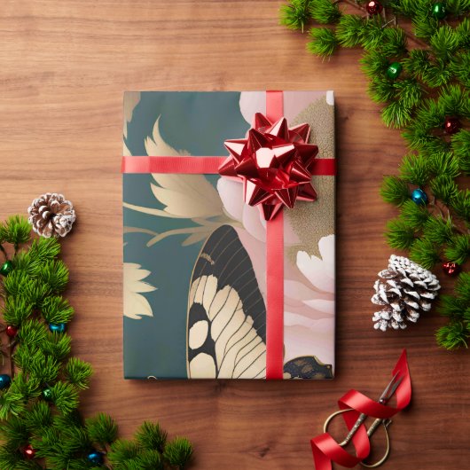 複雑な羽模様の二匹の蝶 ラッピングペーパー (クリスマスギフト)