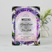 複雑な背景を持つ紫色のフローラ/ミニマリスト 箔招待状 (立ち正面)