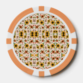 複雑な花の曼荼羅柄のオレンジ色のポーカーチップ ポーカーチップ