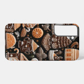 複雑な茶色と白の休日のジンジャーブレッドクッキー SAMSUNG GALAXYケース (裏面横)