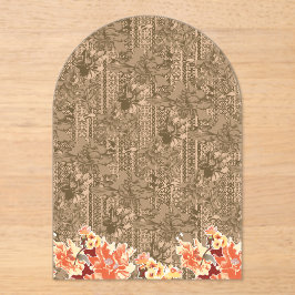 複雑な茶色のヴィンテージの花柄 アクリル招待状