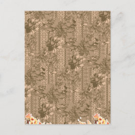 複雑な茶色のヴィンテージの花柄 シーズンポストカード