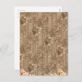複雑な茶色のヴィンテージの花柄 シーズンポストカード (正面/裏面)