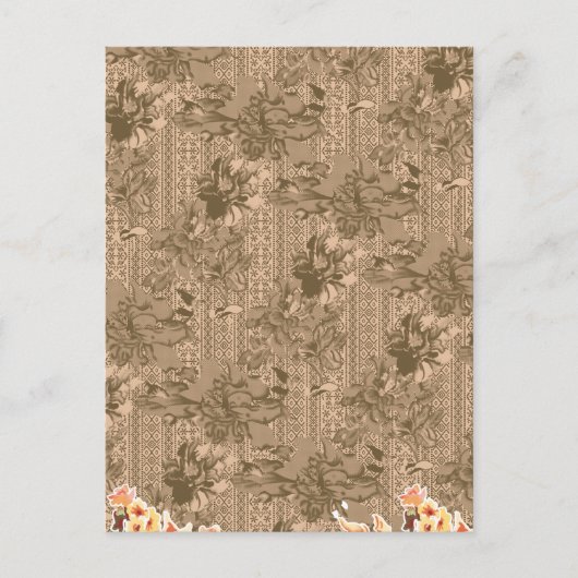 複雑な茶色のヴィンテージの花柄 シーズンポストカード (正面)