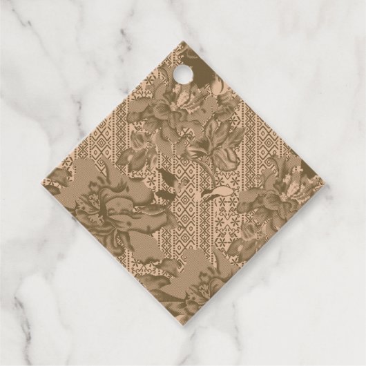 複雑な茶色のヴィンテージの花柄 フェイバータグ (正面)