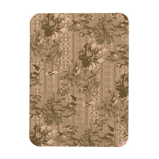 複雑な茶色のヴィンテージの花柄 マグネット (縦)