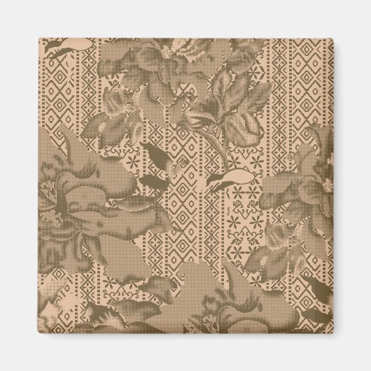 複雑な茶色のヴィンテージの花柄 マグネット (正面)