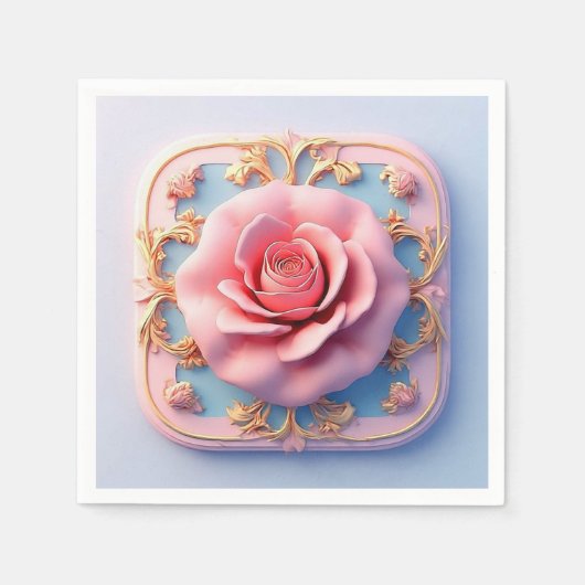 複雑な装飾詳細を持つピンクの金ゴールド スタンダードカクテルナプキン (正面)