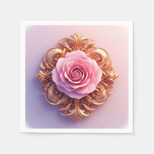 複雑な装飾詳細を持つピンクの金ゴールド スタンダードカクテルナプキン (正面)