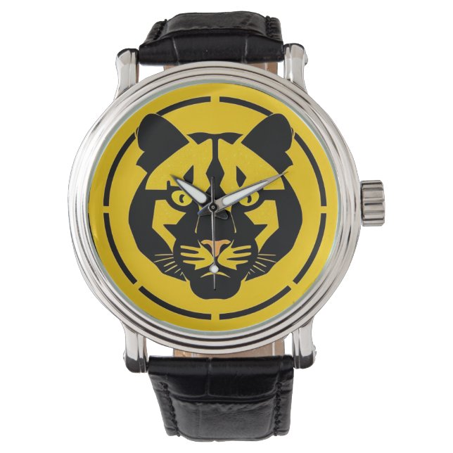 複雑な詳細を持つブラックパンサー芸術的 腕時計 (正面)