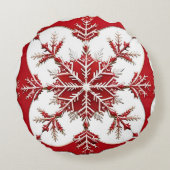 複雑な赤いスノーフレークデザイン ラウンドクッション (裏面)