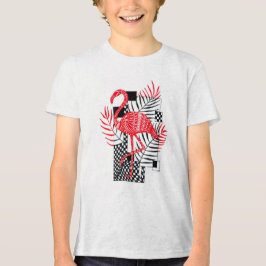 複雑な赤いフラミンゴ柄 - エキゾチックなトロピカルL トライブレンドTシャツ