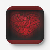 複雑な赤マンダラハートロマンチックなボホパターン ペーパープレート (正面)